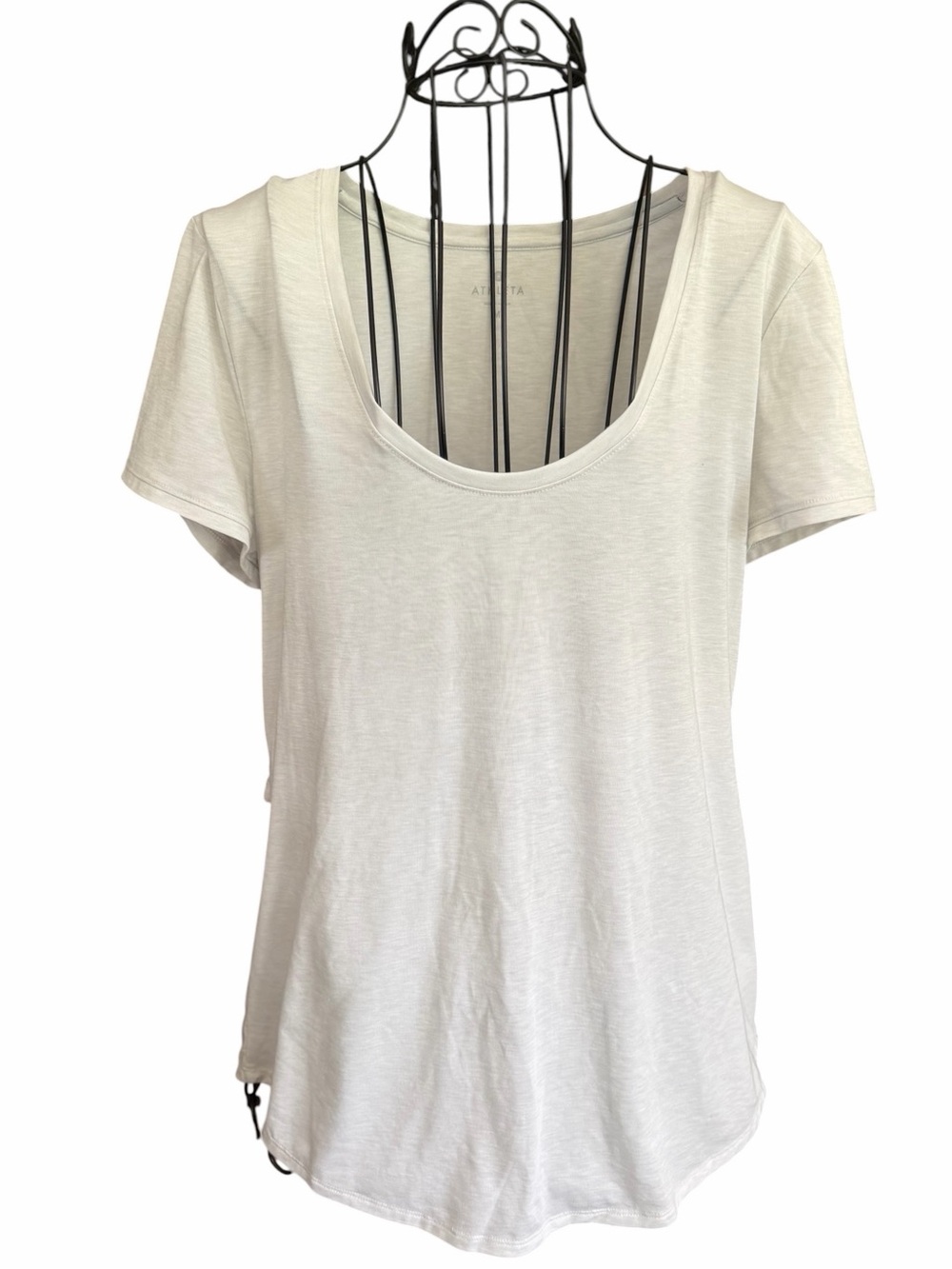 Athleta Women's M Gray Scoop Neck Crossover Open Back Short Sleeve Active Tee